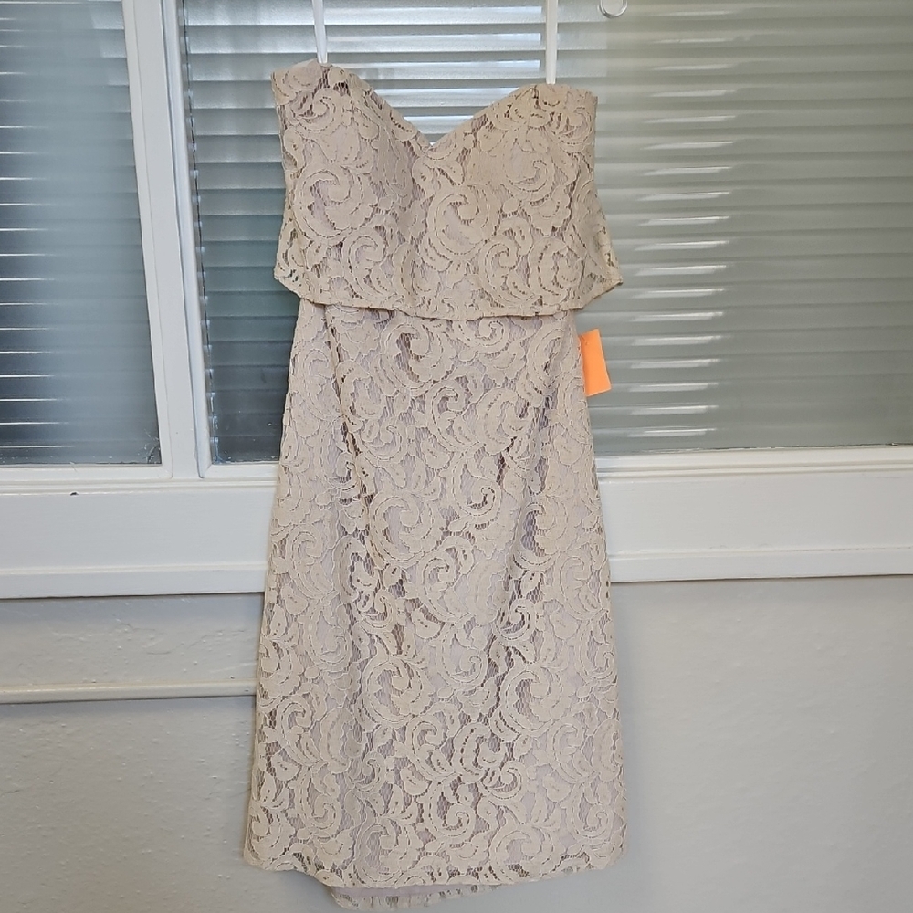 Size 8 ivory/cream lace strapless flouce bodice midi Aline dress for wedding